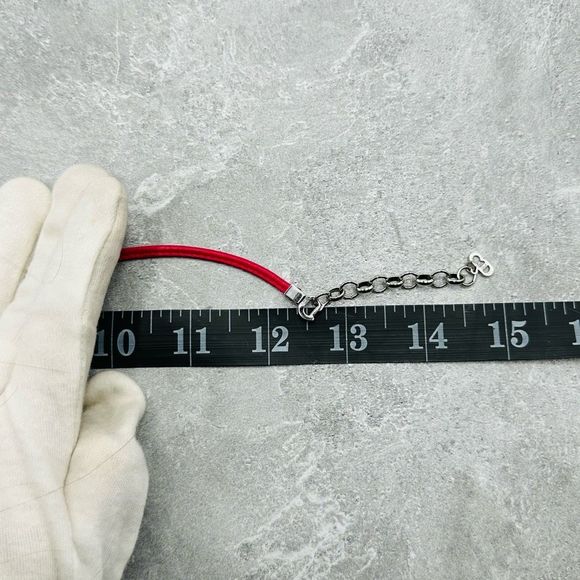 Dior Hot Pink/Red Leather Bow Silver CD Logo Necklace - Picture 7 of 8